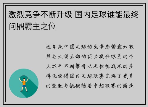 激烈竞争不断升级 国内足球谁能最终问鼎霸主之位
